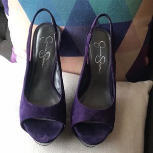 Jessica Simpson purple sling back platform heels